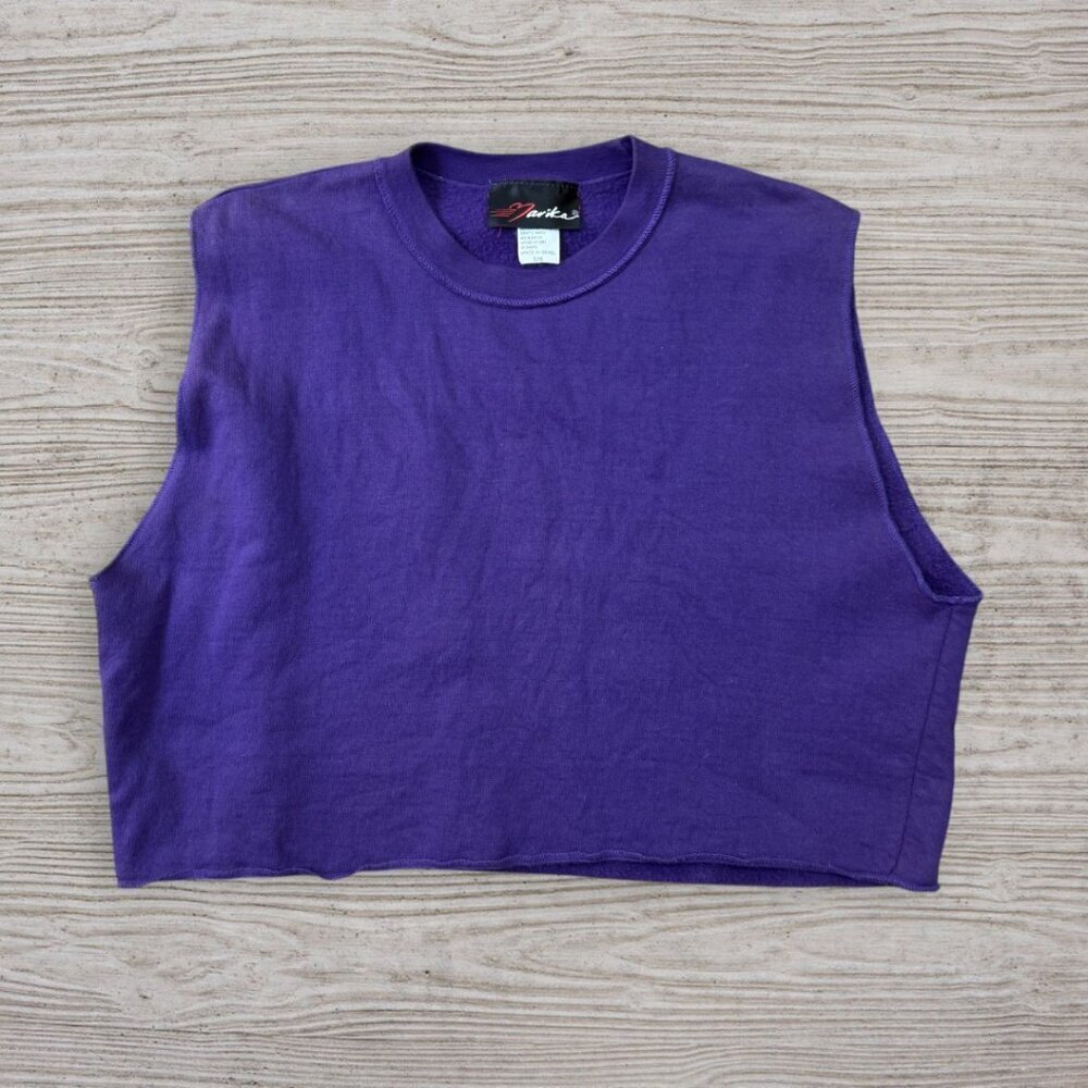 MARIKA Vintage 80s 90s Purple Crop Top Sleeveless Sweatshirt Active Athletic S/M